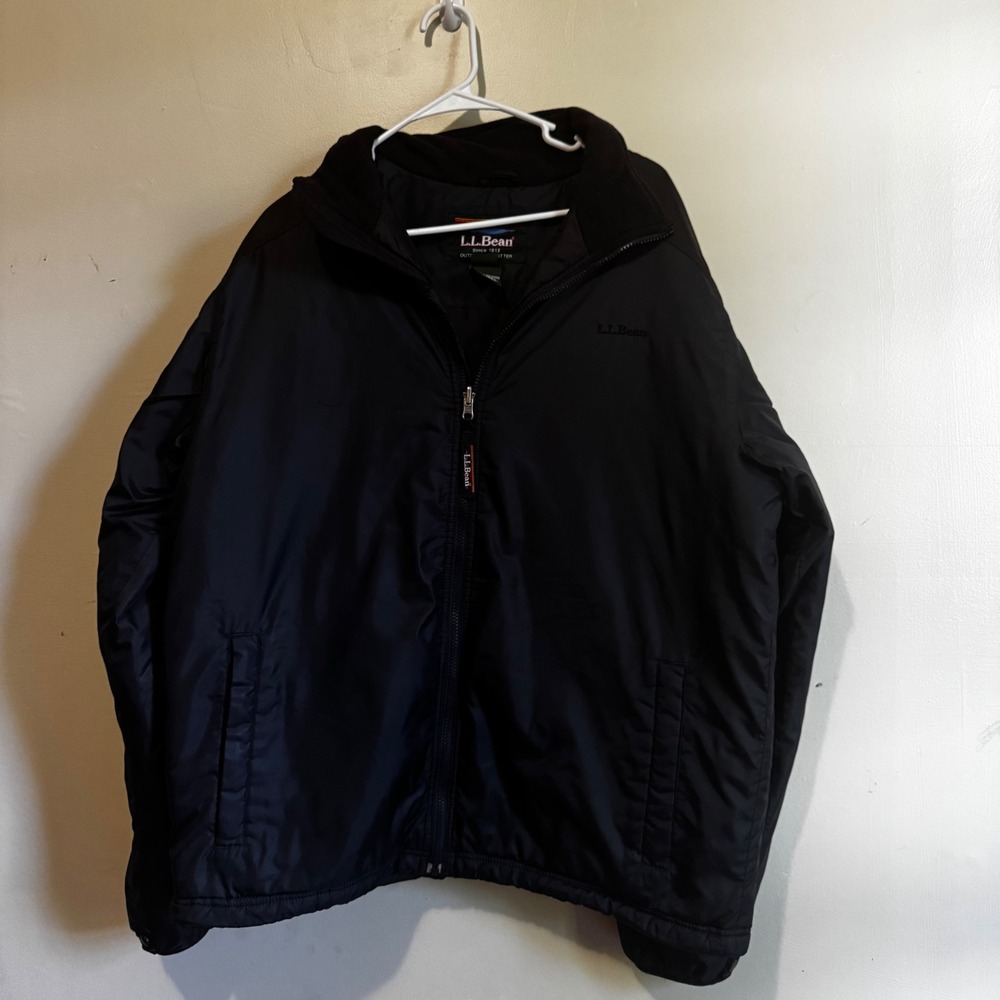 LL Bean Men's Medium Warm Up Jacket Black Fleece Lined‎ Full Zip